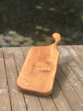 Load image into Gallery viewer, Medium sized Oak cutting board with handle. Hardwood handled serving board, perfect for cheese or bread