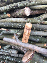 Load image into Gallery viewer, Hand carved Oak wizard ornament, wood spirit face