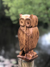 Load image into Gallery viewer, Owl - large hand carved decorative solid Oak ornament, hardwood rustic decor