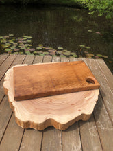 Load image into Gallery viewer, Solid oak hardwood chopping board with thumb hole as handle | food prep cutting board bbq serving platter or cheese board