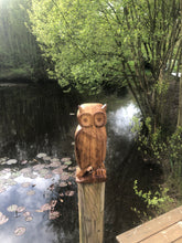 Load image into Gallery viewer, Owl - large hand carved decorative solid Oak ornament, hardwood rustic decor