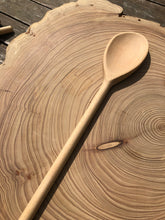 Load image into Gallery viewer, Decorative beech wooden spoon with pyrography detail of a yummy iced cupcake with wafer.