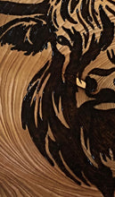 Load image into Gallery viewer, Highland cow wall art. Handmade pyrography on live edge willow wood slice.