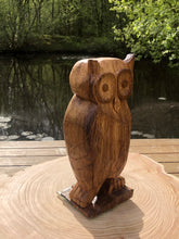 Load image into Gallery viewer, Owl - large hand carved decorative solid Oak ornament, hardwood rustic decor