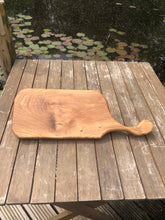 Load image into Gallery viewer, Medium sized Oak cutting board with handle. Hardwood handled serving board, perfect for cheese or bread