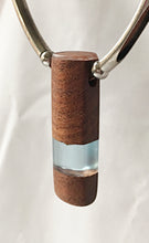 Load image into Gallery viewer, Pendant necklace handmade out of reclaimed hard wood and resin. On adjustable suede cord.