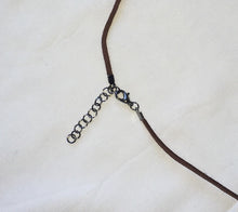 Load image into Gallery viewer, Pendant necklace handmade out of reclaimed hard wood and resin. On adjustable suede cord.