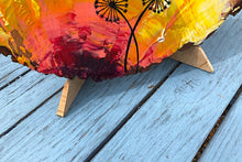 Load image into Gallery viewer, Original Dandelion acrylic painting on live edge ash wood slice with stand.