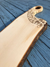 Load image into Gallery viewer, Handmade Maple serving platter with pyrography detail.