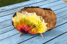 Load image into Gallery viewer, Original Dandelion acrylic painting on live edge ash wood slice with stand.