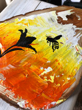 Load image into Gallery viewer, Painted wood slice with Bee and lilly detail