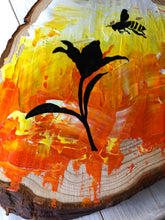 Load image into Gallery viewer, Painted wood slice with Bee and lilly detail