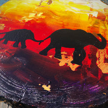 Load image into Gallery viewer, Hand painted elephants sunset.