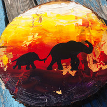 Load image into Gallery viewer, Hand painted elephants sunset.