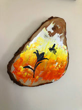 Load image into Gallery viewer, Painted wood slice with Bee and lilly detail