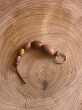 Load image into Gallery viewer, Keyring with dusty rose Wooden Beads and Faux Suede Cord - Chic Split Ring Accessory, Perfect Gift
