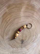 Load image into Gallery viewer, Keyring with beige and red Wooden Beads and Faux Suede Cord - Chic Split Ring Accessory, Perfect Gift
