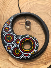 Load image into Gallery viewer, Hand painted Yin yang suncatcher. Made from plywood, decorated with acrylic paint with crystal on faux suede cord.
