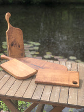 Load image into Gallery viewer, Solid oak hardwood chopping board with thumb hole as handle | food prep cutting board bbq serving platter or cheese board
