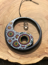 Load image into Gallery viewer, Hand painted Yin yang suncatcher. Made from plywood, decorated with acrylic paint with crystal on faux suede cord.
