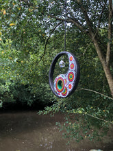 Load image into Gallery viewer, Hand painted Yin yang suncatcher. Made from plywood, decorated with acrylic paint with crystal on faux suede cord.
