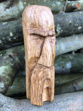 Load image into Gallery viewer, Hand carved Oak wizard ornament, wood spirit face
