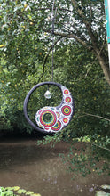 Load image into Gallery viewer, Hand painted Yin yang suncatcher. Made from plywood, decorated with acrylic paint with crystal on faux suede cord.
