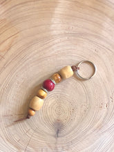 Load image into Gallery viewer, Keyring with beige and red Wooden Beads and Faux Suede Cord - Chic Split Ring Accessory, Perfect Gift
