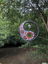 Load image into Gallery viewer, Hand painted Yin yang suncatcher. Made from plywood, decorated with acrylic paint with crystal on faux suede cord.
