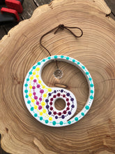 Load image into Gallery viewer, Hand painted Yin yang suncatcher. Made from plywood, decorated with acrylic paint with crystal on faux suede cord.
