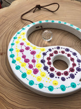 Load image into Gallery viewer, Hand painted Yin yang suncatcher. Made from plywood, decorated with acrylic paint with crystal on faux suede cord.
