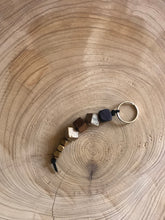 Load image into Gallery viewer, Keyring with square Wooden Beads and Faux Suede Cord - Chic Split Ring Accessory, Perfect Gift
