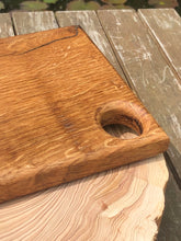 Load image into Gallery viewer, Solid oak hardwood chopping board with thumb hole as handle | food prep cutting board bbq serving platter or cheese board
