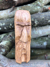 Load image into Gallery viewer, Hand carved Oak wizard ornament, wood spirit face
