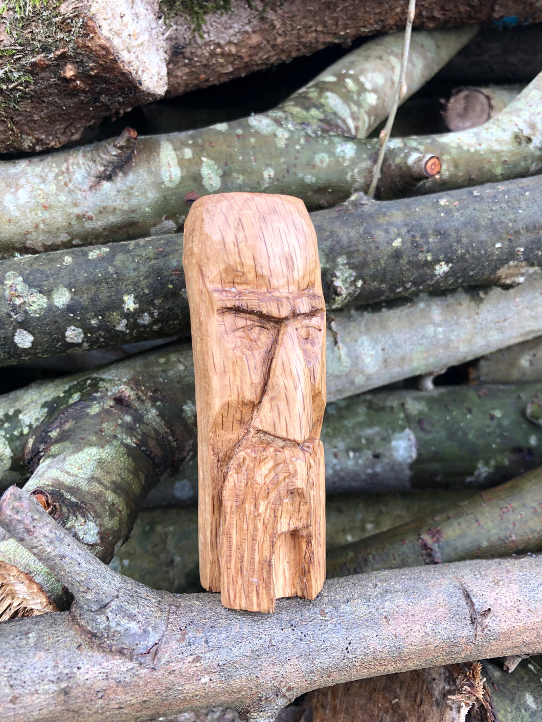 Hand carved Oak wizard ornament, wood spirit face