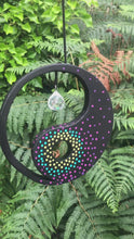Load and play video in Gallery viewer, Hand painted Yin yang suncatcher. Made from plywood, decorated with acrylic paint with crystal on faux suede cord.
