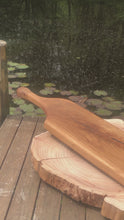 Load and play video in Gallery viewer, Extra large Oak cutting board with handle. Hardwood handled serving board, perfect for cheese or bread
