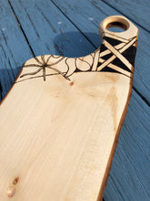Load image into Gallery viewer, Handmade Maple serving platter with pyrography detail.
