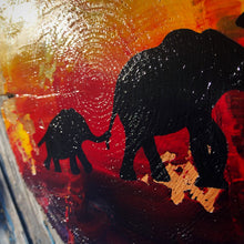 Load image into Gallery viewer, Hand painted elephants sunset.
